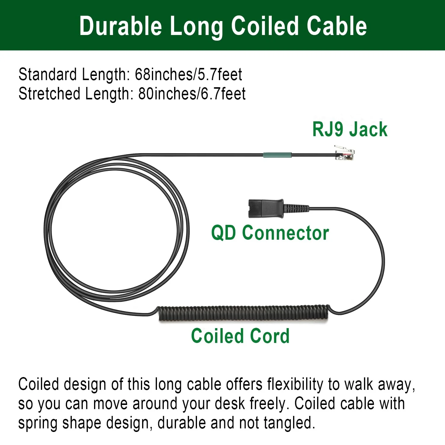 U10P Headset Adapter RJ9 to QD Cable for Plantronics Quick Disconnect Headset Cord Compatible with Polycom VVX411 VVX410 VVX311 VVX310 Plantronics ShoreTel Avaya NEC Aastra Mitel Nortel Landline Phone - Image 6