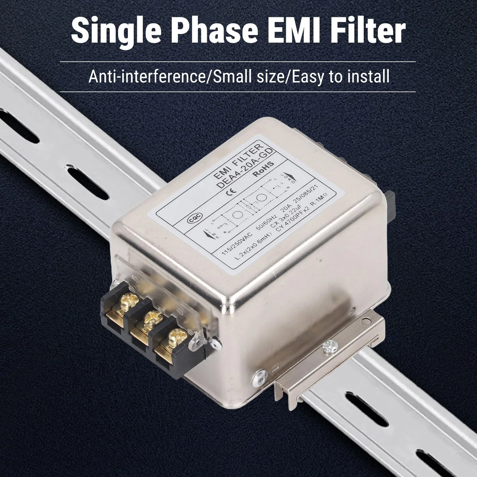 Uadme DEA4-20A-GD EMI Filter Performance Filter 115V 250V 20A 50/60Hz Single-Phase Filter, Terminal Block Connection - Image 4