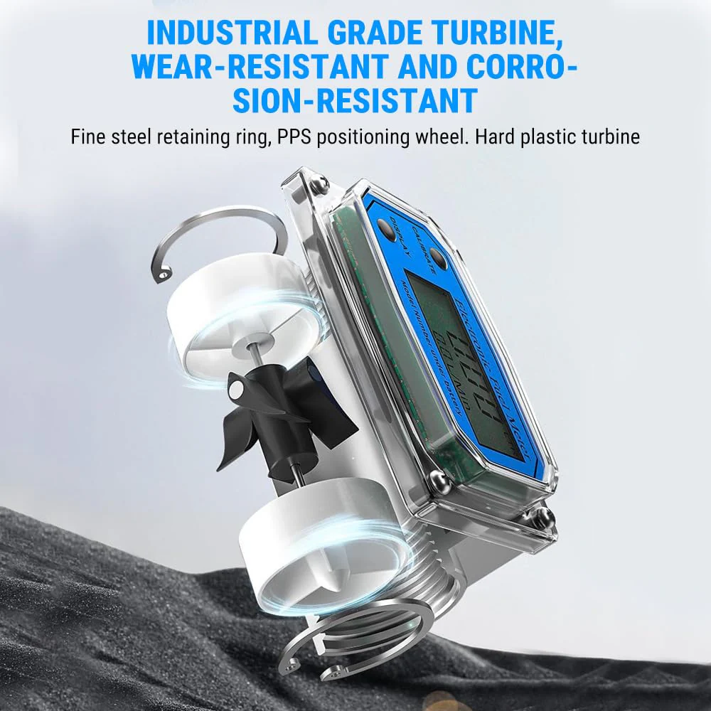 Uadme Flow Meter 15-150L/min 1" NPT Diesel Flow Sensor Mini Digital Turbine Flowmeter for Diesel Kerosene Petrol Shows Current and Cumulative Flow Blue - Image 2