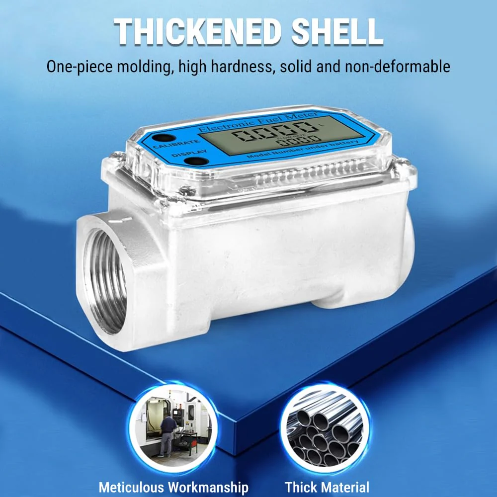 Uadme Flow Meter 15-150L/min 1" NPT Diesel Flow Sensor Mini Digital Turbine Flowmeter for Diesel Kerosene Petrol Shows Current and Cumulative Flow Blue - Image 8