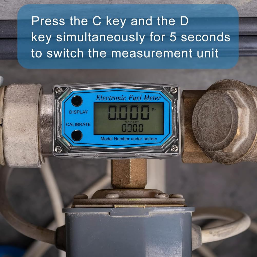 Uadme Flow Meter 15-150L/min 1" NPT Diesel Flow Sensor Mini Digital Turbine Flowmeter for Diesel Kerosene Petrol Shows Current and Cumulative Flow Blue - Image 9
