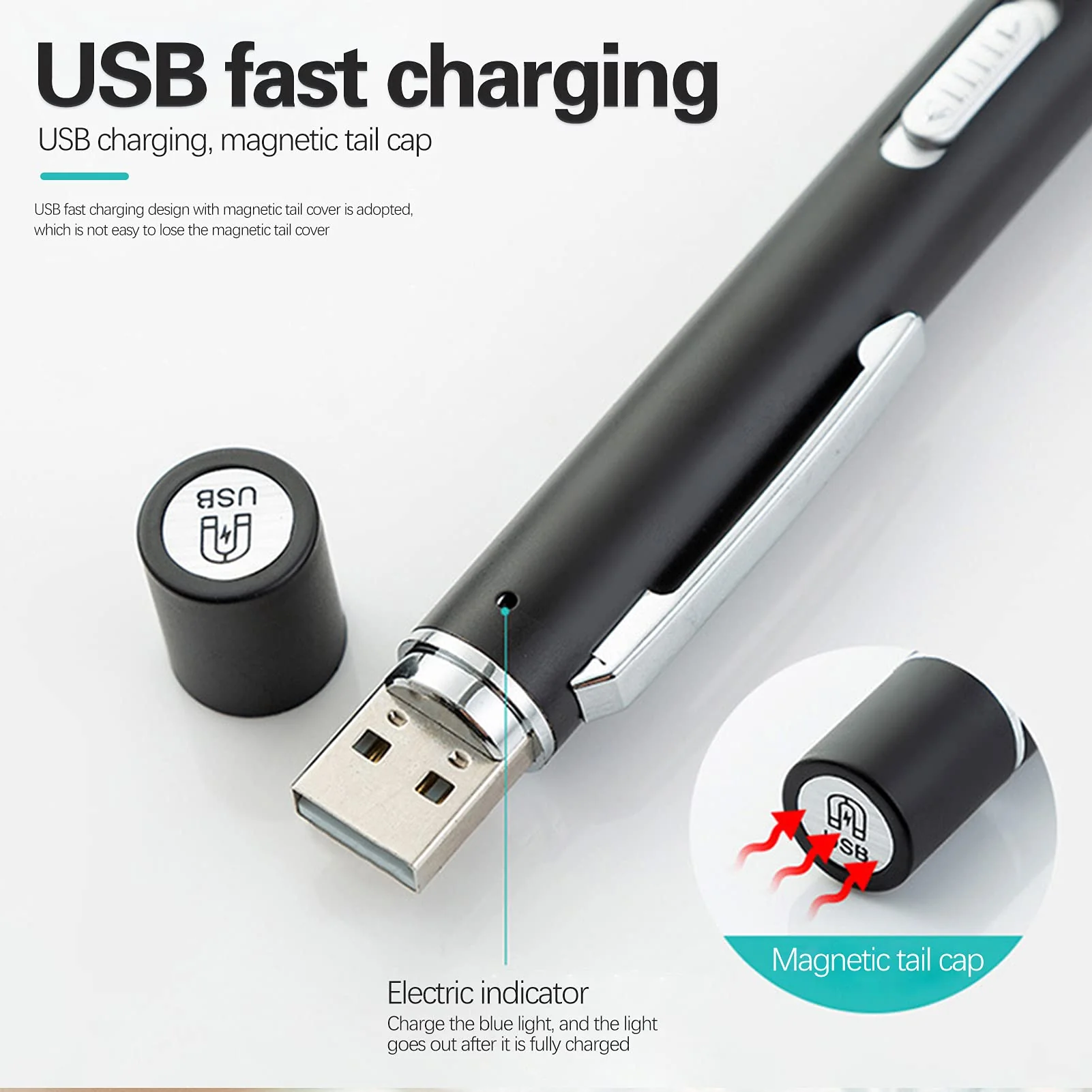 Uadme Pupil Light, Diagnostic Light, Rechargeable, Medical Light Pen for Nurses, Doctors, with Pocket Clip and USB Cable - Image 2