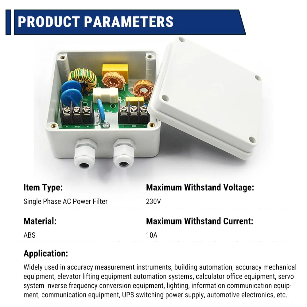 Uadme Single Phase Mains Filter, 230V 10A EMI Filter, Single Phase AC Filter, Waterproof EMI Mains Filter, Stable Conductivity, Interference Free - Image 3