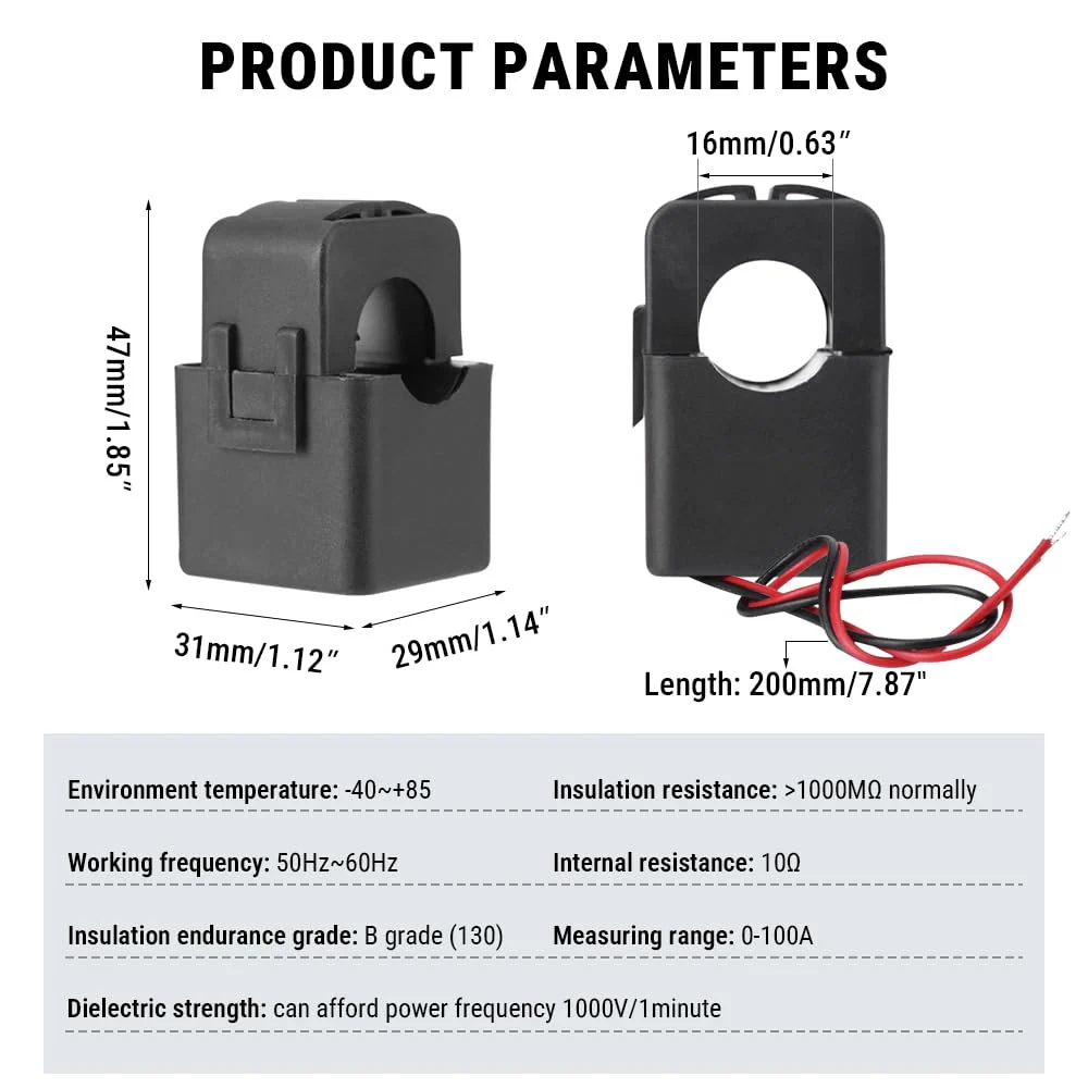 Uadme Split Core Current Transformer, PZCT-02 Current Transformer 100A, Precise Current Sensor for 100A Amp Energy Meter, Fully Closed, Snap Connection Structure - Image 3