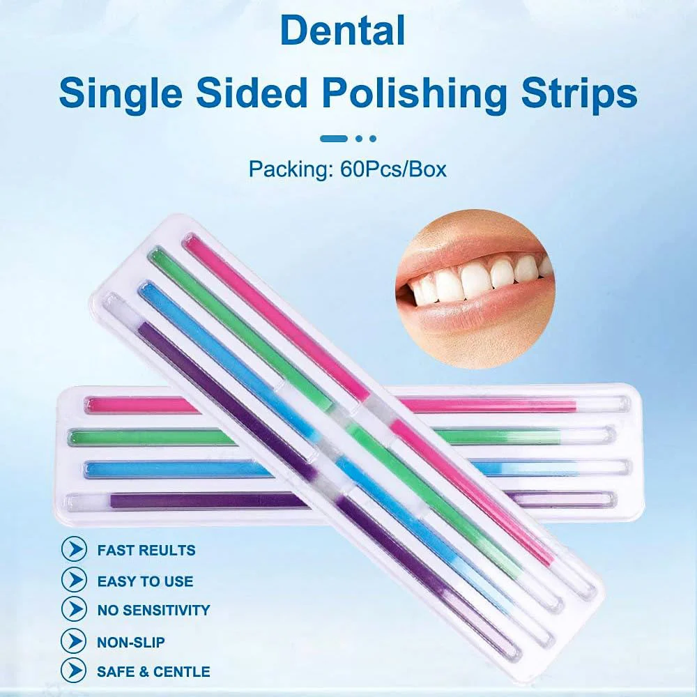 Uadme Tooth Sandpaper, 60 Pieces 4 x 150 mm Dental Emery Strips Interdental Sanding Tool, Purple for Shaping, Blue for Smoothing, Green for Pre-polishing, Pink for Polishing - Image 3