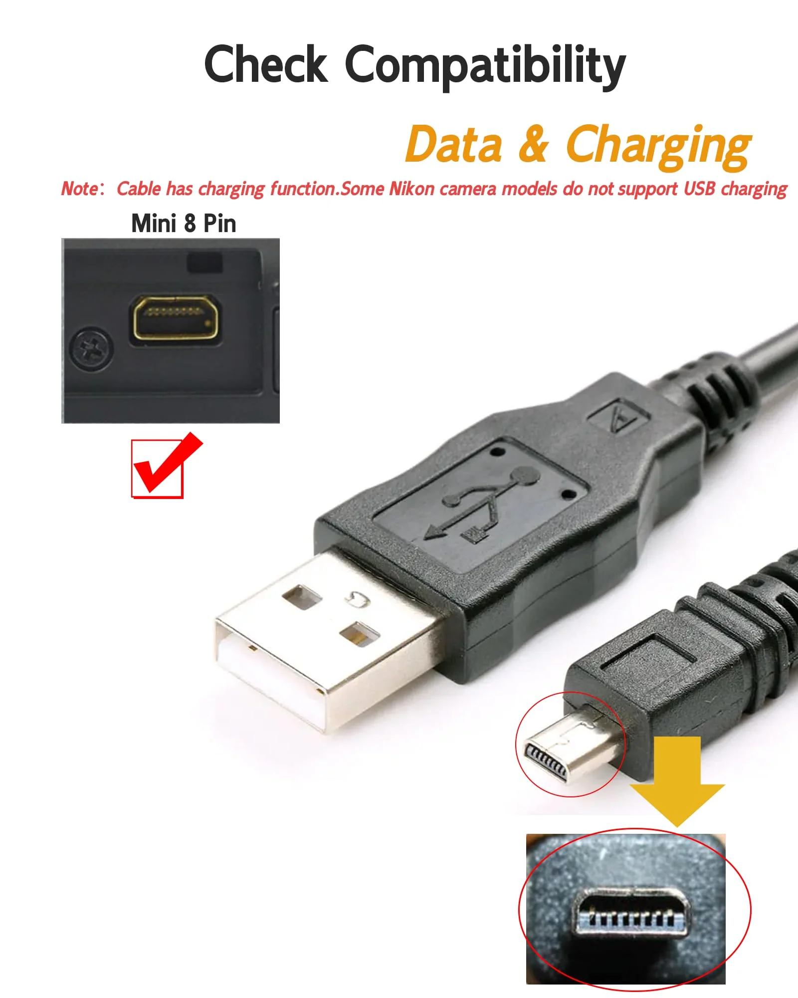 UC-E6 UC-E16 UC-E17 UC-E23 for Nikon Coolpix Charger compatible with Nikon CoolPix, L, D, P, S ,E Series Digital Camera, 3.3 Ft for Nikon Coolpix Charging Cord for S3100 S3000 S6300 S570 S3500 S6500 - Image 2