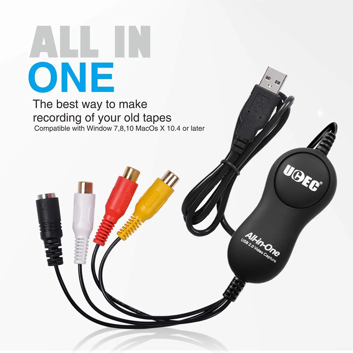 UCEC USB 2.0 Video Capture Card Device, VHS VCR TV to DVD Converter for Mac OS X PC Windows 7 8 10 11 - Image 3