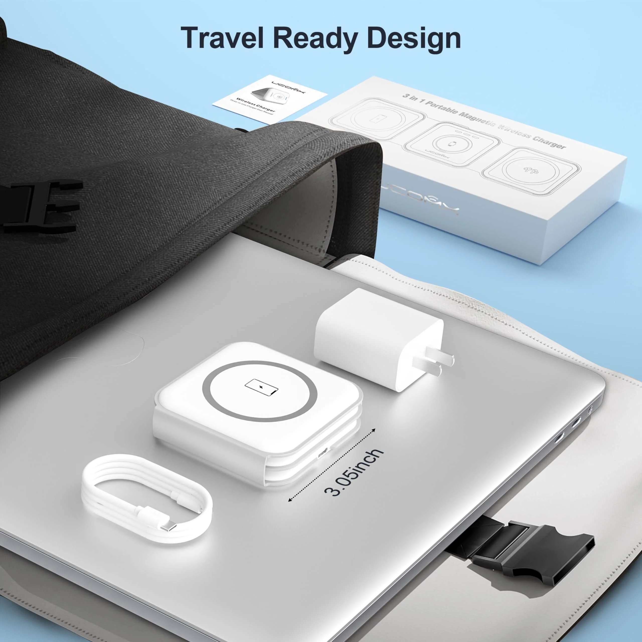 UCOMX 3 in 1 Charging Station for Multple Devices,Foldable 3 in 1 Wireless Charger for Travel,Nano Wireless Charging Station for iPhone16 15 14 13 12 Pro Max/Watch 10 9 8 7 6 5 4 3 Ultra/AirPod Pro White - Image 7