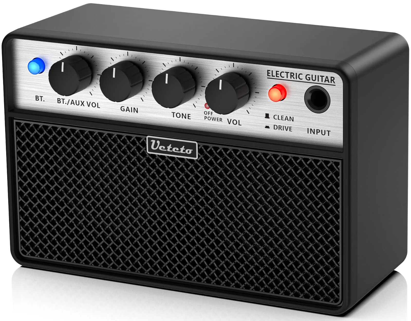 Ueteto 10W Mini Guitar Amp, Portable and Rechargeable Electric Guitar Practice Amplifier with Clean and Drive Channels Black