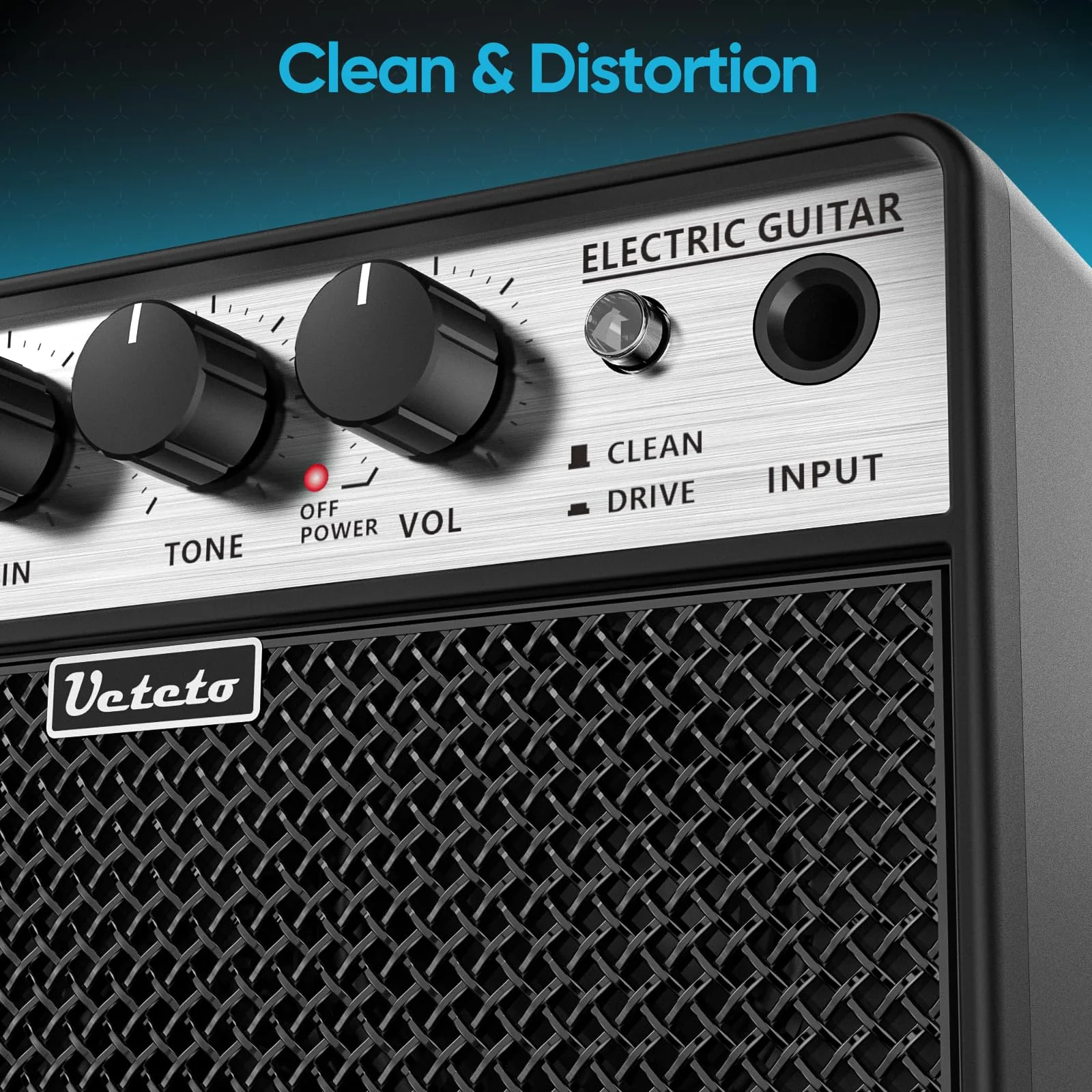 Ueteto 10W Mini Guitar Amp, Portable and Rechargeable Electric Guitar Practice Amplifier with Clean and Drive Channels Black - Image 3