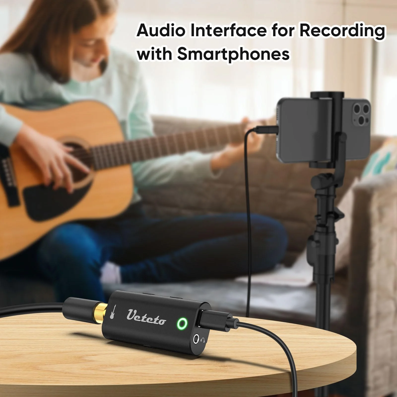 Ueteto Audio Interface for Guitar, Portable Internal Recording Sound Card for Live Streaming for Iphone, Ipad and Android smartphones and tablets, No Driver Needed - Image 5