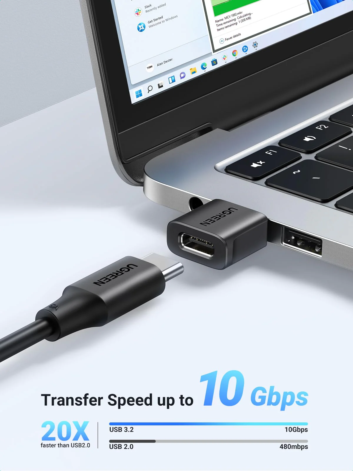 UGREEN 10Gbps USB to USB C Adapter 2Pack, USB C Female to USB Male Adapter USB C Charger Connector for Apple Watch 7 8 9, iPhone 14 13,AirPods,MagSafe Charger,CarPlay,Black - Image 2