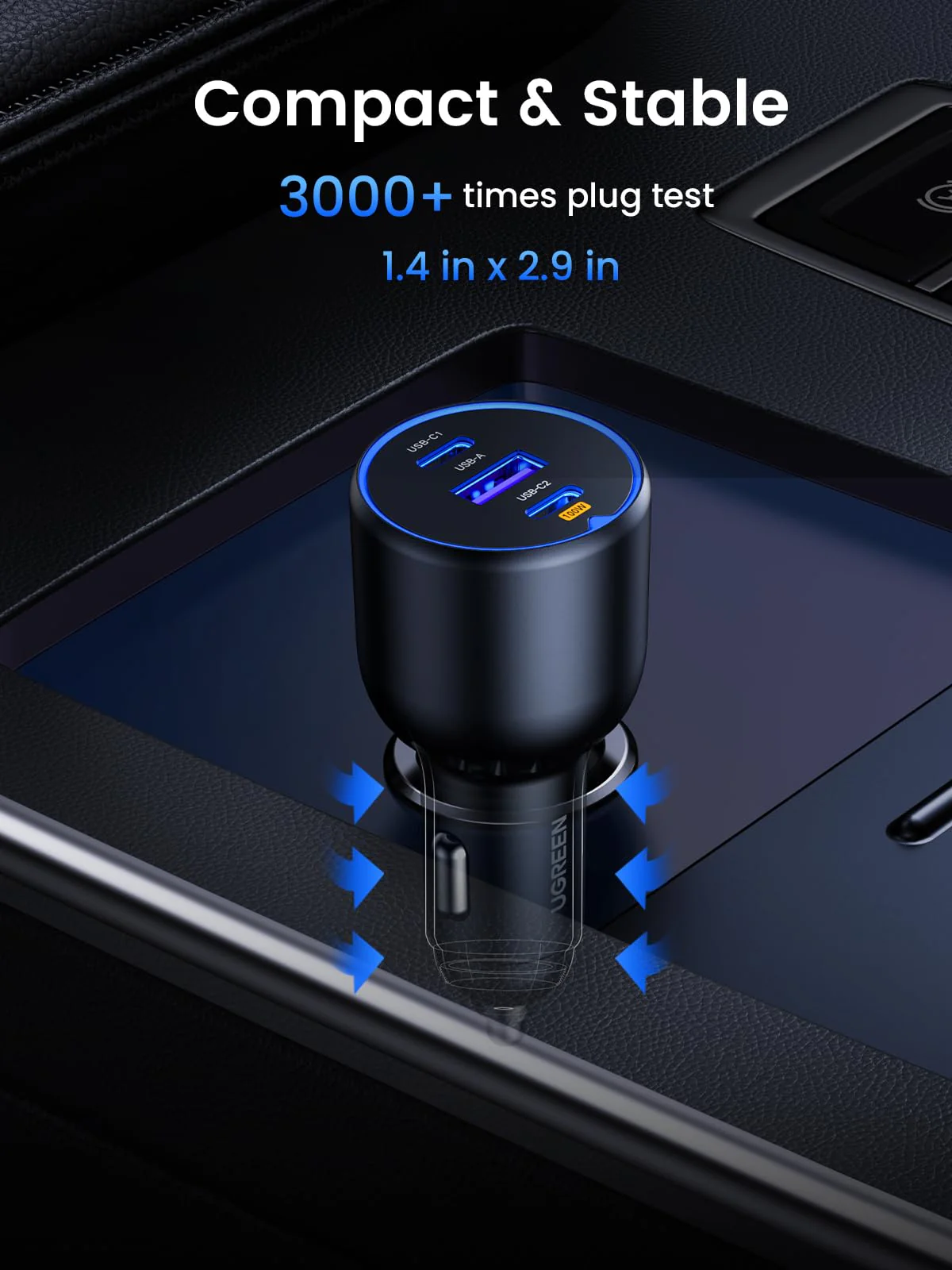 UGREEN 130W USB C Car Charger, Type C Car Charger Adapter, Fast Charging Car Charger Compatible with iPhone 16 16 Plus 16 Pro 16 Pro Max 15 14 13 12, Galaxy S24 S23 Ultra, iPad, MacBook, and More - Image 8