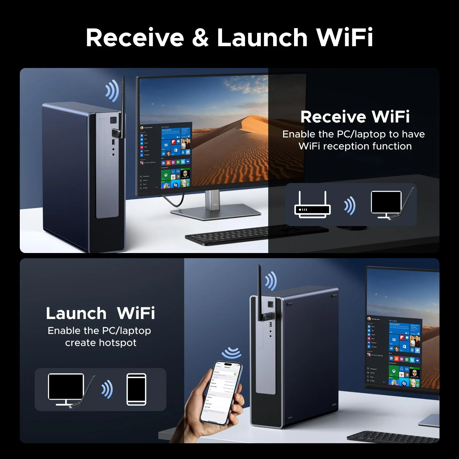 UGREEN 2-in-1 USB Bluetooth WiFi Adapter, AX900 + Bluetooth 5.4 WiFi 6 Adapter for Desktop PC with 5GHz/2.4GHz Dual Band, 6dBi High Gain Antenna, Built-in Driver for Windows 10/11 - Image 7