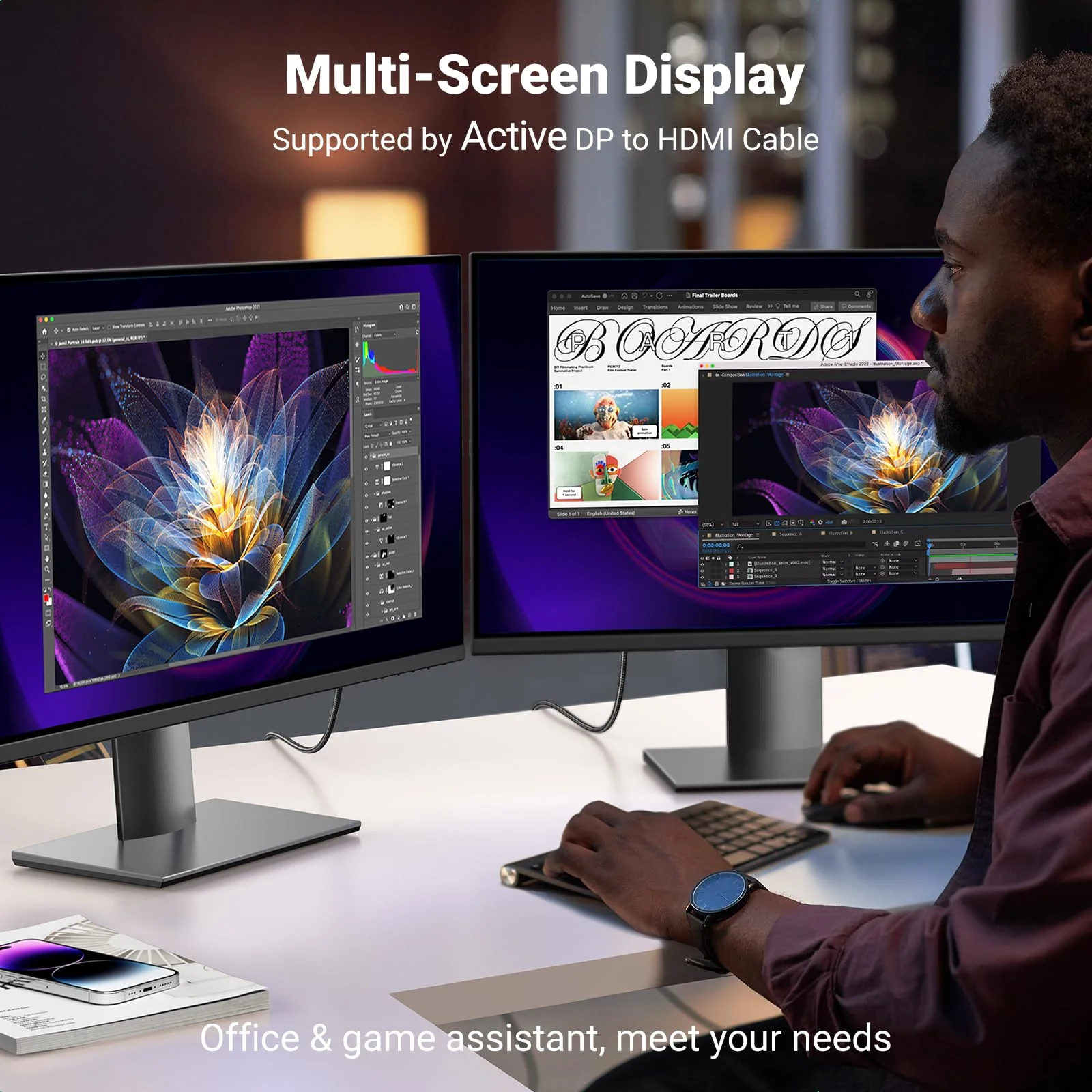 UGREEN 4K@60Hz DisplayPort to HDMI Cable HDR Active DP 1.2 to HDMI 2.0 Cord Aluminum Braided Uni-Directional Display Port to HDMI Converter 6.6FT Compatible with Monitor, Projector, Dell, Lenovo, HP - Image 6