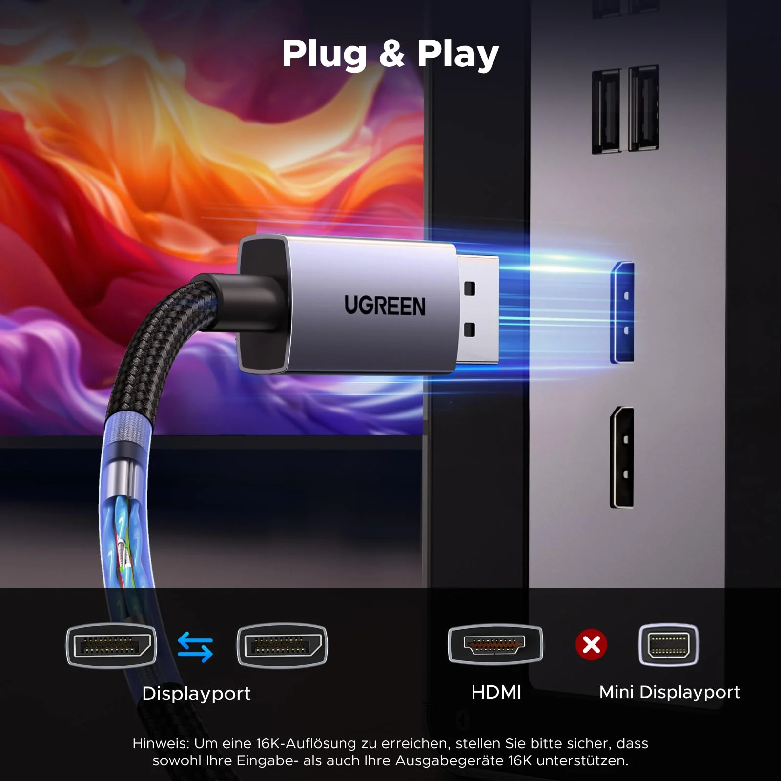 UGREEN DisplayPort Cable 2 m 2M 16K 60Hz - Image 5