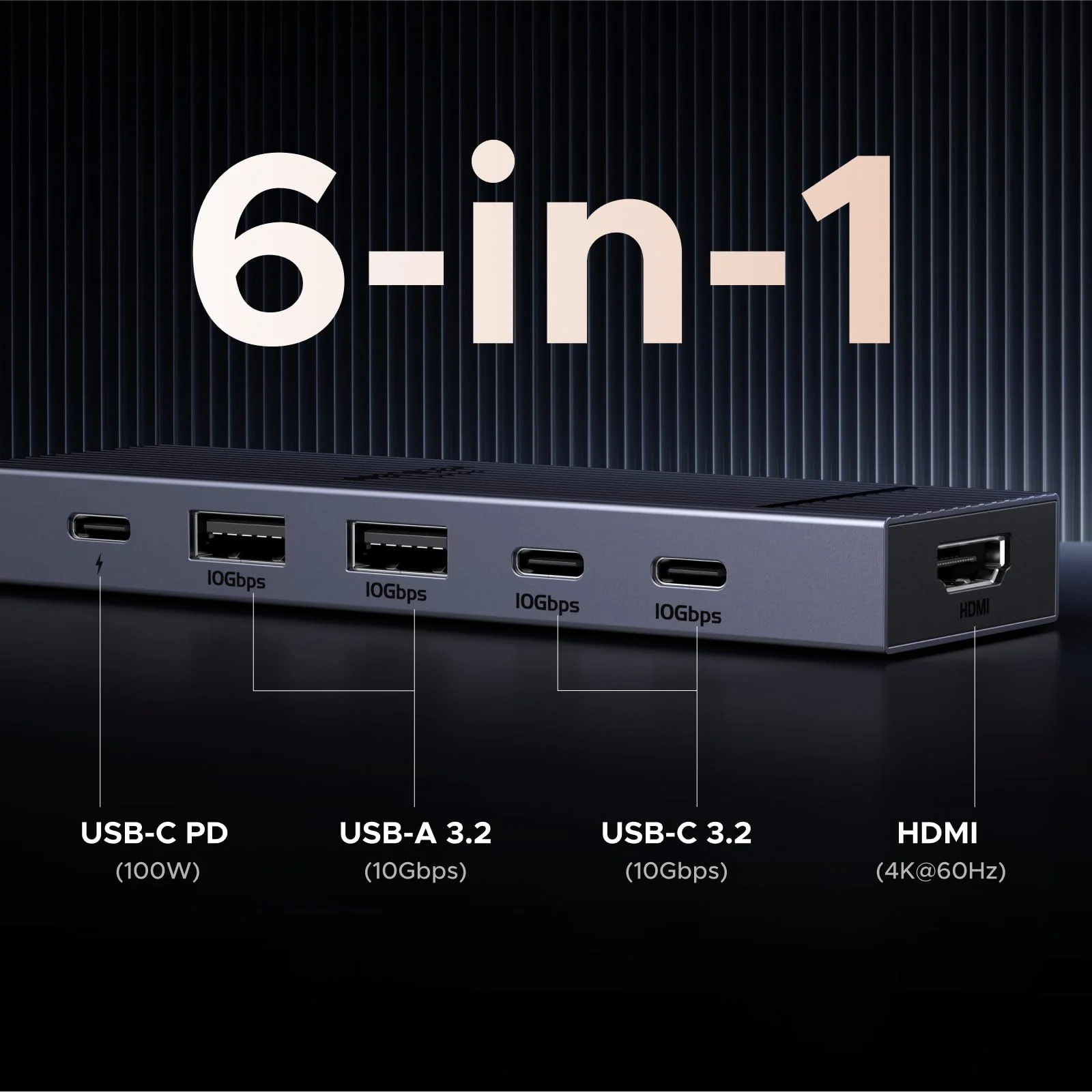 UGREEN Revodok Pro USB-C Hub 6 in 1 10Gbps USB C 3.2 & USB-A 3.2 4K 60Hz HDMI, 100W Power Delivery for MacBook Pro/Air, iPad Pro, Thinkpad Rog Ally and More. - Image 2