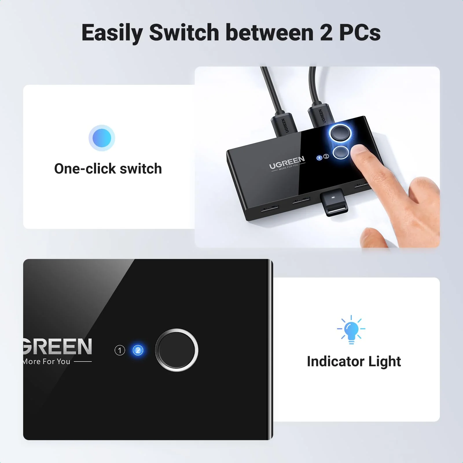 UGREEN USB 3.0 Switch Selector 2 Computers Share 4 USB Ports USB Switcher USB for PC Laptop Keyboard Mouse Printer Scanner One Button Switch Adapter with 2 Pack USB 3.0 Cables - Image 7