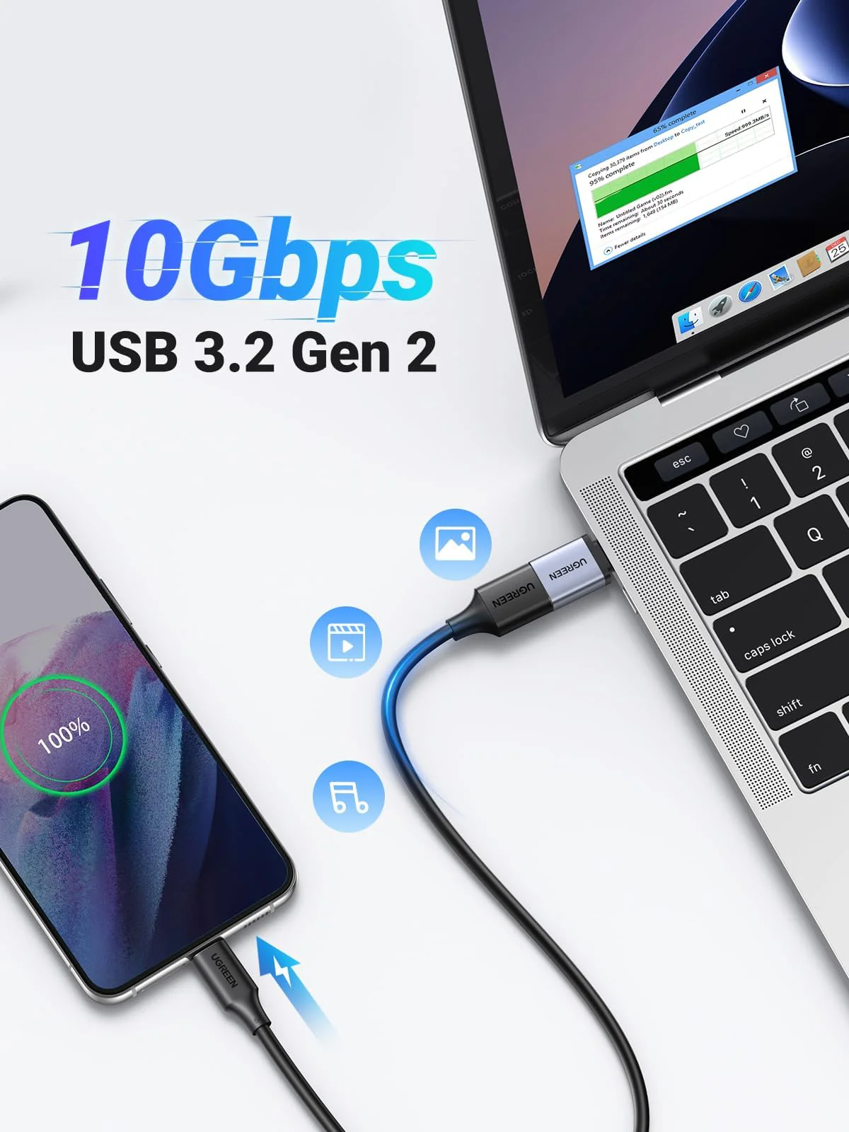 UGREEN USB to USB C Adapter 10Gbps,2 Pack USB C to USB Adapter USB C 3.2 Gen 2 Male to USB A Female Adapter Compatible with iPhone 16 15 Pro/Samsung/MacBook Pro/Air/iPad Pro,Thunderbolt 4/3,Gray Space Gray - Image 3