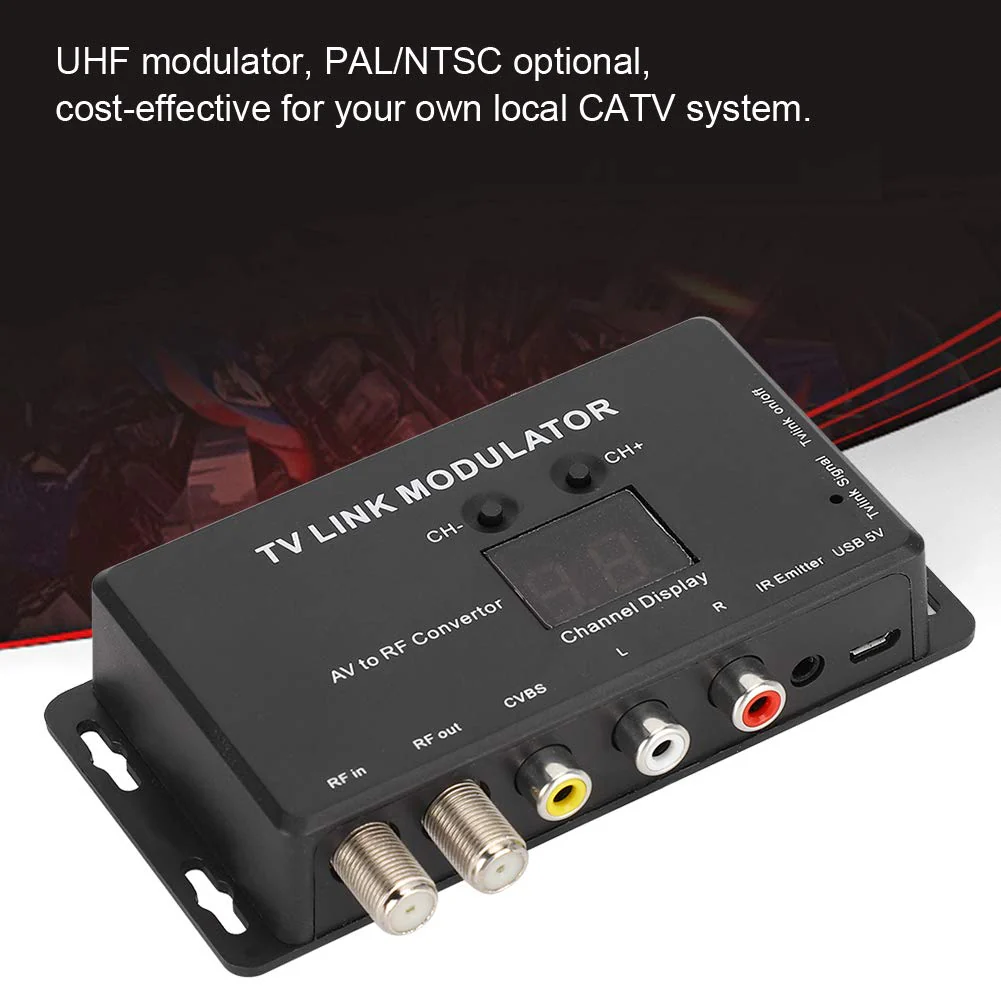 UHF Modulator TV LINK Modulator, Universal Composite A/V to RF Coax Agile Modulator RF TV Micro Modulator Compact RF Modulator Converter IR Extender Support PAL - Image 4
