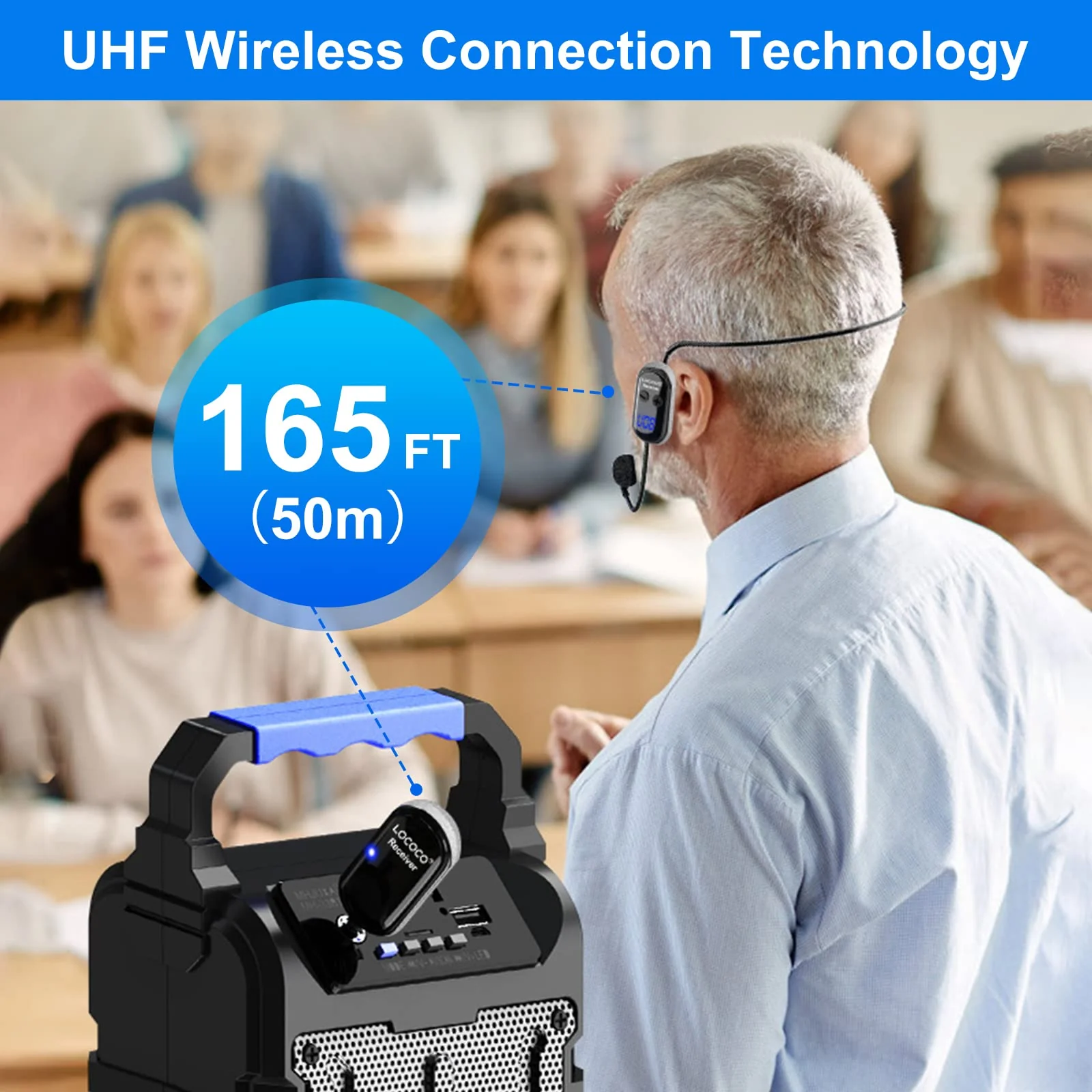 UHF Wireless Headset Microphone System: Mic Headset - LED Digital Display, Head Handheld Mic 2 in 1, Working Time 6H, 165 ft Range Mics for Voice Amplifier, Tour Guide, Teaching, Fitness, PA System Black1 - Image 5