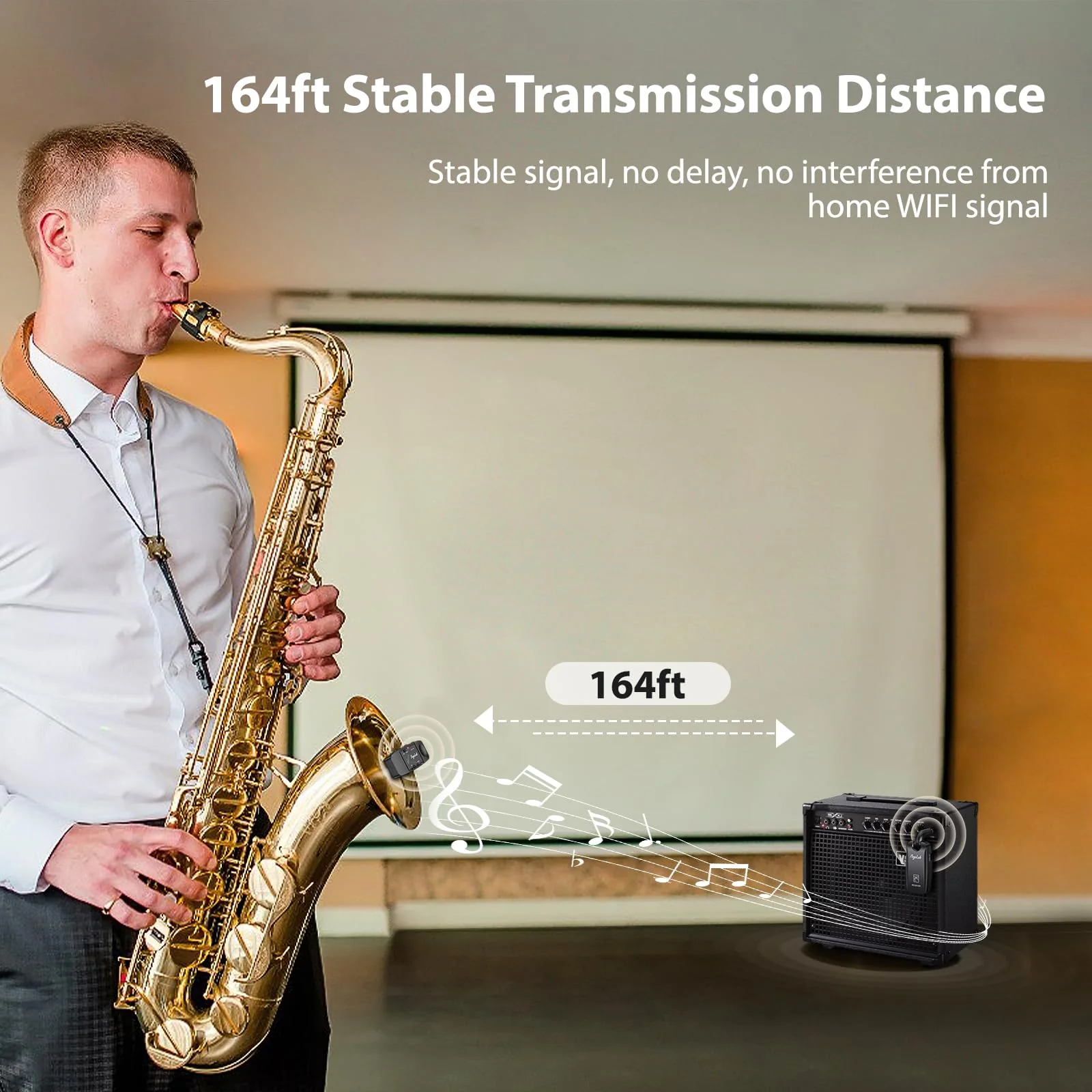 UHF Wireless Saxophone Microphone System, Rechargeable Mic Pickup System with Storage Case, 164 Feet Range, Clip-On Transmitter with Treble/Bass/Middle Adjustment, for Most Brass Instruments - Image 4