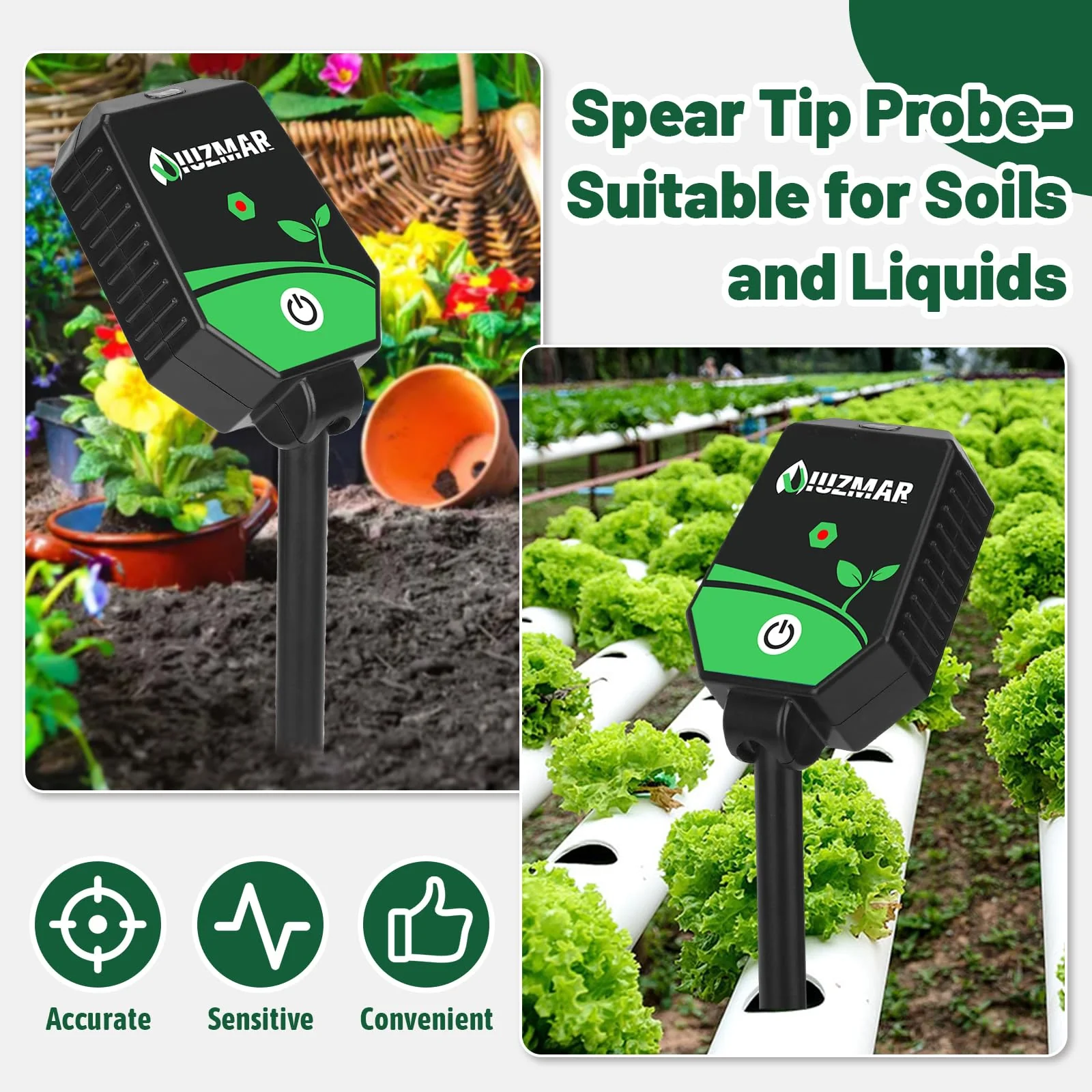UIUZMAR Soil pH Meter Soil Moisture Meter 8 in 1 Fertility Salt Moisture pH EC Light Humidity Temp Accurate Soil pH Test Kit for Garden and Hydroponics 8 in 1 Soil Meter - Image 4