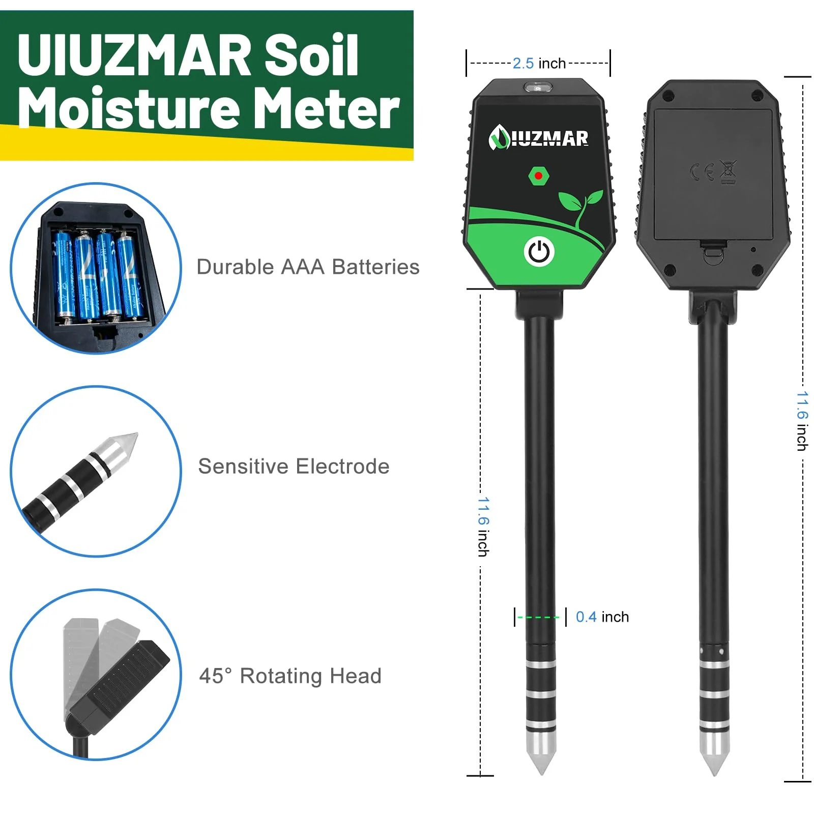 UIUZMAR Soil pH Meter Soil Moisture Meter 8 in 1 Fertility Salt Moisture pH EC Light Humidity Temp Accurate Soil pH Test Kit for Garden and Hydroponics 8 in 1 Soil Meter - Image 5