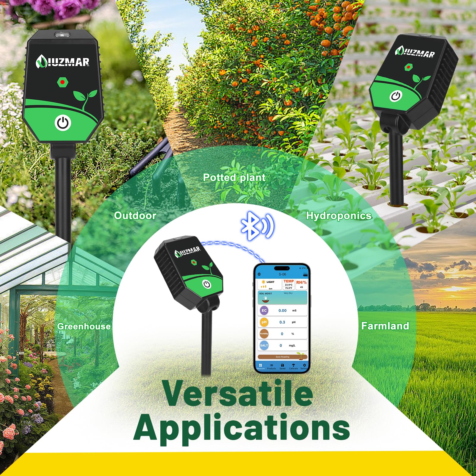 UIUZMAR Soil pH Meter Soil Moisture Meter 8 in 1 Fertility Salt Moisture pH EC Light Humidity Temp Accurate Soil pH Test Kit for Garden and Hydroponics 8 in 1 Soil Meter - Image 6