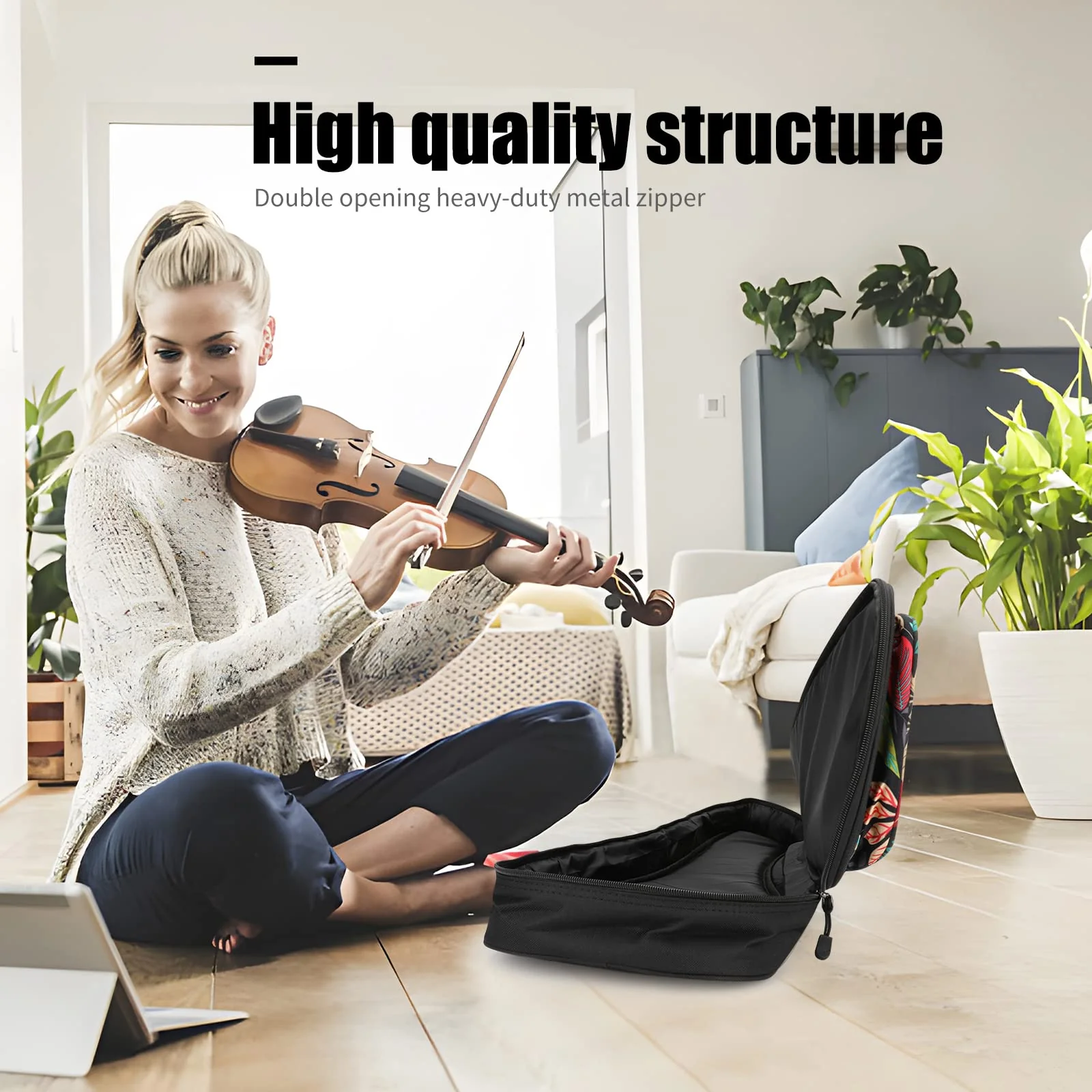 Ukulele Bag,21 23 26 Ukelele Case Thicker Pad For Soprano Concert Tenor Uke with Double Adjustable Straps and Handle (23 Inch, Black Leaves) 23 Inch - Image 3