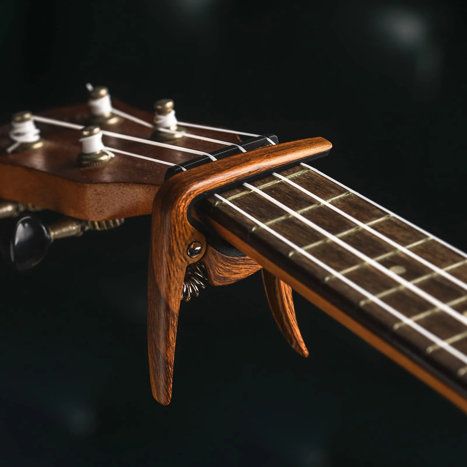 Ukulele Capo for Soprano, Concert, Tenor, Baritone Ukulele with felt picks (Walnut) Walnut - Image 3