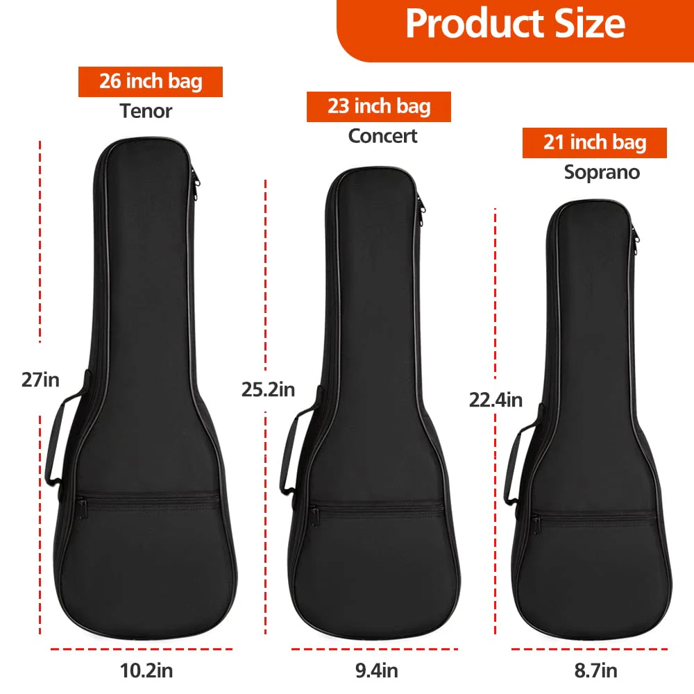 Ukulele Case, Black Ukulele Bag for 21 23 26 Inch Ukulele, Waterproof Durable Ukulele Padded Bag with Adjustable Straps for Concert, Soprano, Tenor (23in) 23in - Image 2