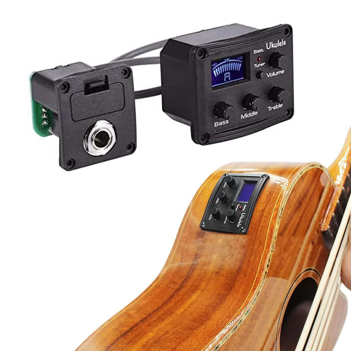Ukulele Piezo Pickup with Preamp 3-Band EQ Equalizer Ukulele Pickup Preamp Tuner System with LCD Display and Volume Control Guitar Pickup 1 Set - Image 4