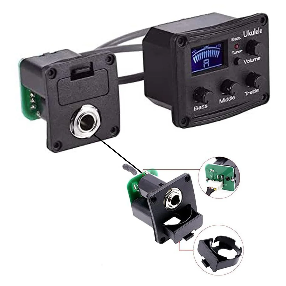 Ukulele Piezo Pickup with Preamp 3-Band EQ Equalizer Ukulele Pickup Preamp Tuner System with LCD Display and Volume Control Guitar Pickup 1 Set - Image 5