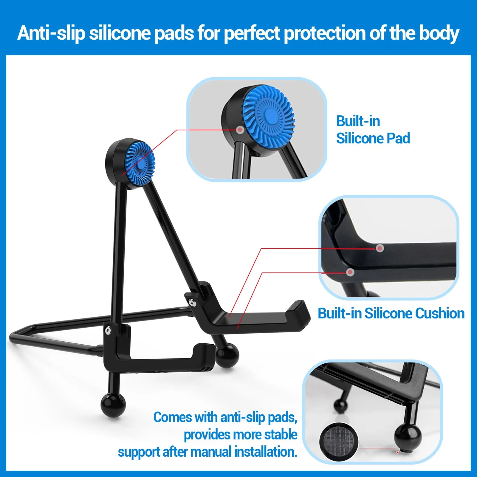 Ukulele Stand, A-Frame Foldable Guitar Stand for Electric Guitar, Bass Stand, Banjo Stand, Violin Stand, Ukulele Stand, Portable Folding Guitar Stand with Non-Slip Rubber and Soft Silicone Padding - Image 2
