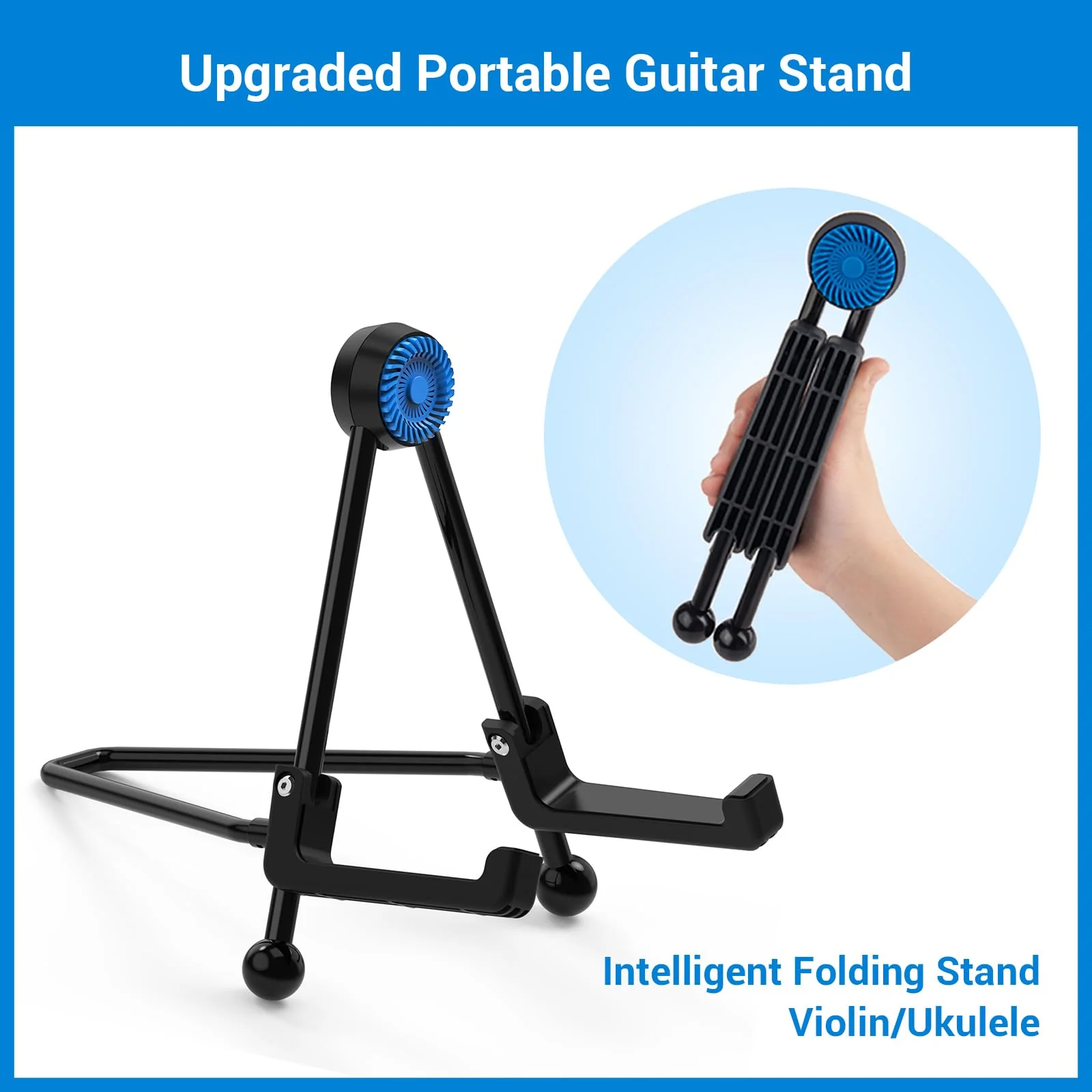 Ukulele Stand, A-Frame Foldable Guitar Stand for Electric Guitar, Bass Stand, Banjo Stand, Violin Stand, Ukulele Stand, Portable Folding Guitar Stand with Non-Slip Rubber and Soft Silicone Padding - Image 3