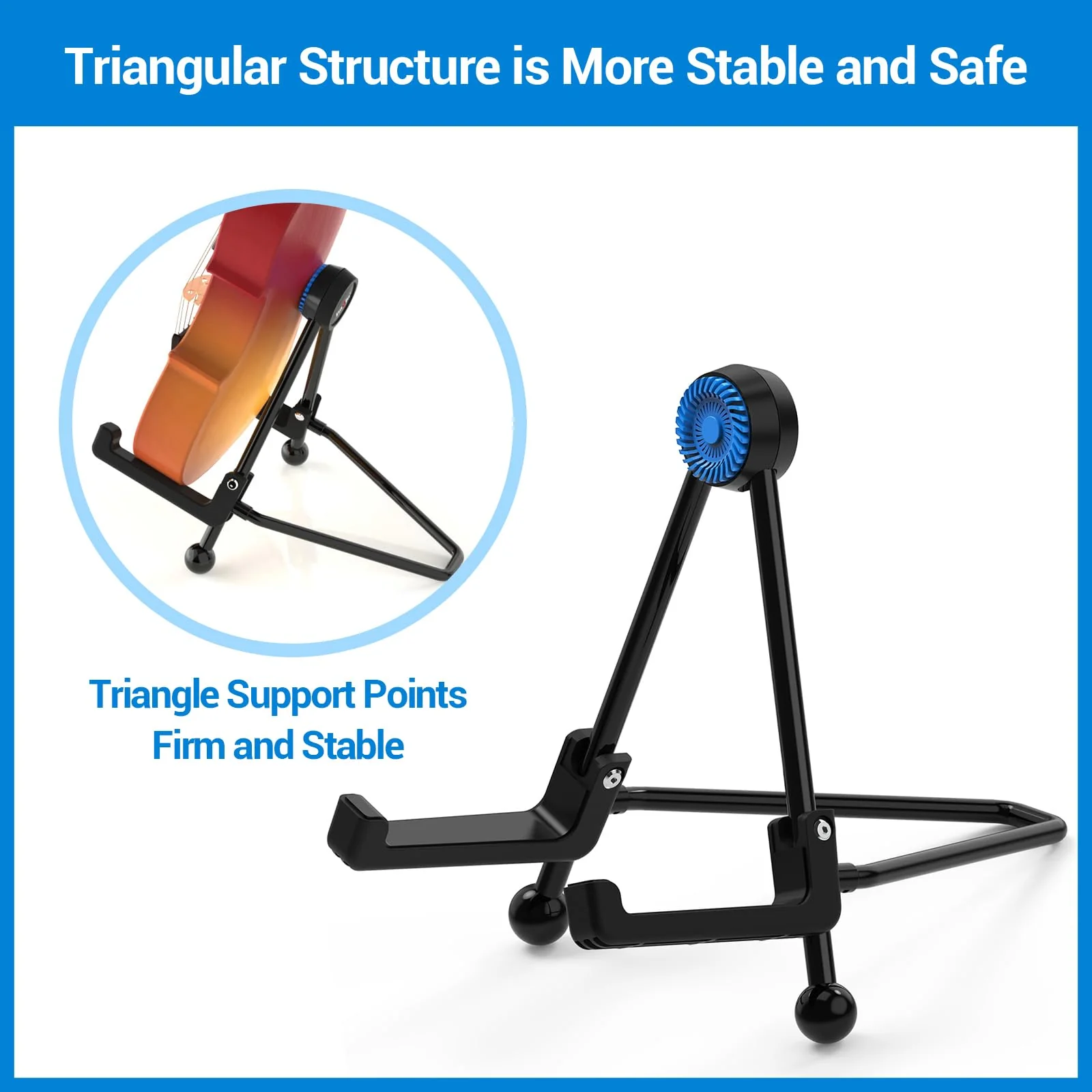 Ukulele Stand, A-Frame Foldable Guitar Stand for Electric Guitar, Bass Stand, Banjo Stand, Violin Stand, Ukulele Stand, Portable Folding Guitar Stand with Non-Slip Rubber and Soft Silicone Padding - Image 4