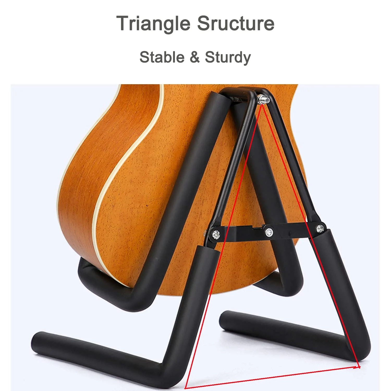 Ukulele Stand Floor Foldable Ukulele Stand Holder for Ukulele Violin Instrument A Frame Metal Thick Sponge Padded Non-slip Portable Black - Image 2