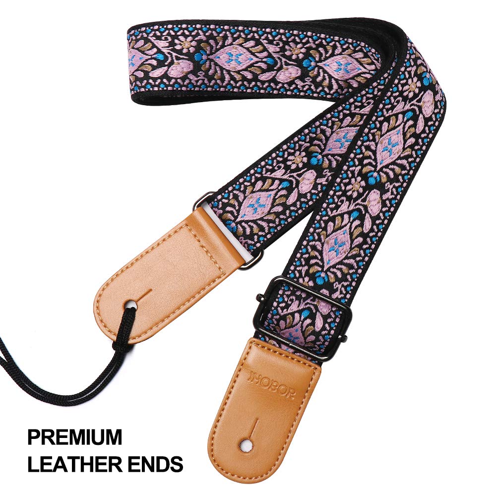 Ukulele Strap, IHOBOR Hawaiian Jacquard Pink Flower Ukelele Shoulder Strap, Suitable for Soprano Concert Tenor Baritone String Instruments - Image 2