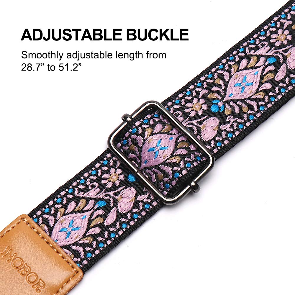 Ukulele Strap, IHOBOR Hawaiian Jacquard Pink Flower Ukelele Shoulder Strap, Suitable for Soprano Concert Tenor Baritone String Instruments - Image 3