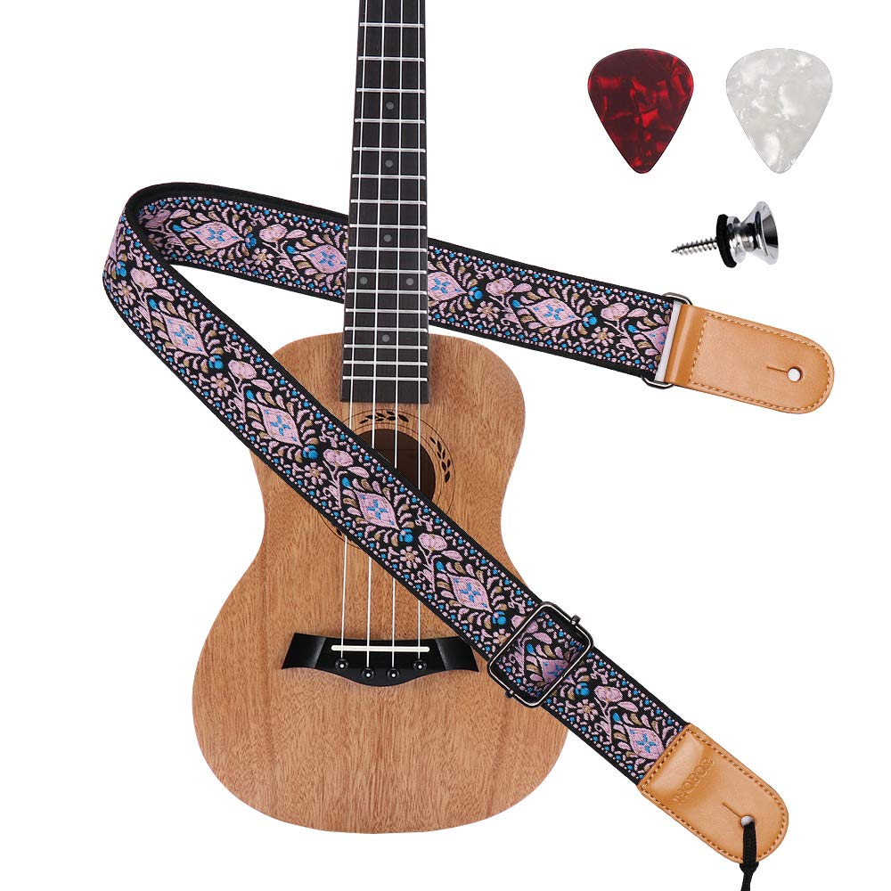 Ukulele Strap, IHOBOR Hawaiian Jacquard Pink Flower Ukelele Shoulder Strap, Suitable for Soprano Concert Tenor Baritone String Instruments - Image 7