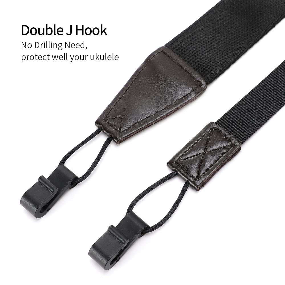 Ukulele Strap No Drill, Adjustable Double J Hook Clip on Uke Shoulder Strap, Hawaiian Jacquard Blue Flower Hands Free Ukelele Strap, Easy to Use and Fit Most Standard Uke Sizes Jacquard Blue Flowers - Image 6