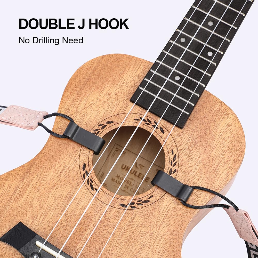 Ukulele Strap No Drill, IHOBOR Fashion Style Double J Hook Ukelele Shoulder Strap, Hawaiian Premium Woven Clip on Ukulele Strap, Easy to Use and Fit Most Standard Uke Sizes - Image 3