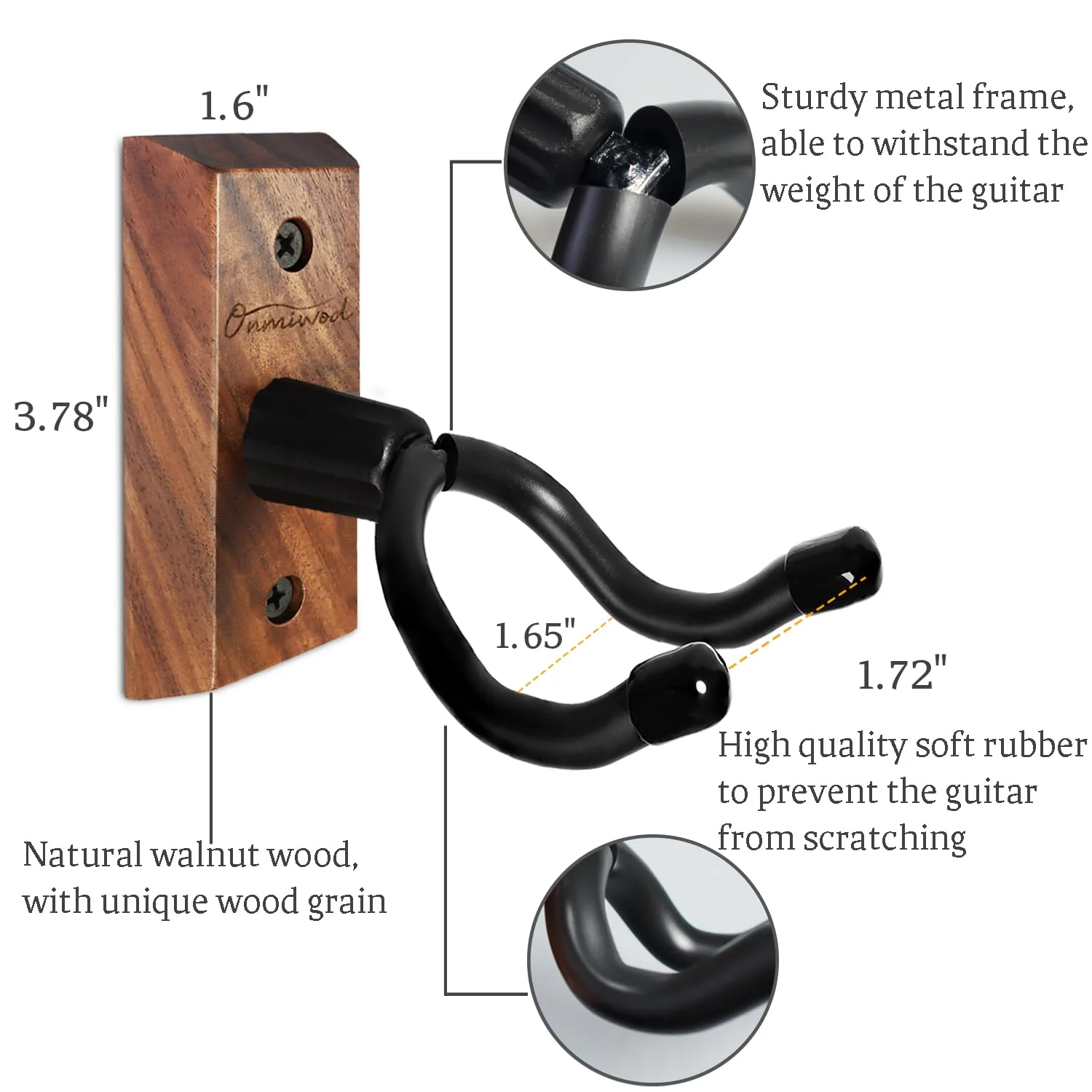 Ukulele Wall Mount Hanger, Black Walnut Wood U-Shaped Ukulele Holder Hanger, Ukulele Wall Mount Hook for Ukulele Banjo Mandolin Concert Pineapple Soprano Tenor and Baritone - Image 5