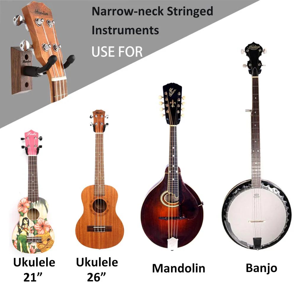 Ukulele Wall Mount Hanger, Moodve Black Walnut Ukulele Hanger Holder For Wall Fits Ukulele/Mandolin/Banjo, Ukulele Hanger Display For Concert, Home, Studio, Exhibition(1P) - Image 3