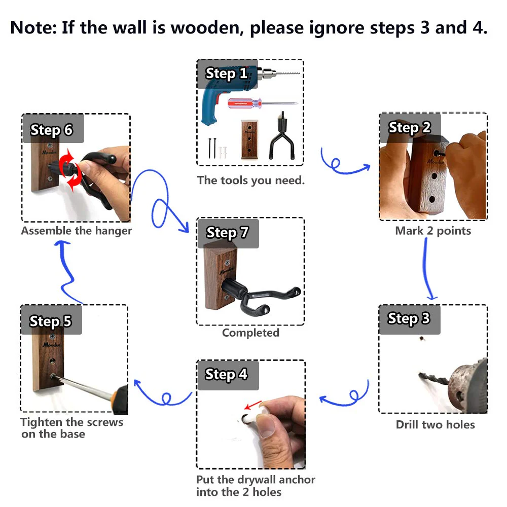 Ukulele Wall Mount Hanger, Moodve Black Walnut Ukulele Hanger Holder For Wall Fits Ukulele/Mandolin/Banjo, Ukulele Hanger Display For Concert, Home, Studio, Exhibition(1P) - Image 6