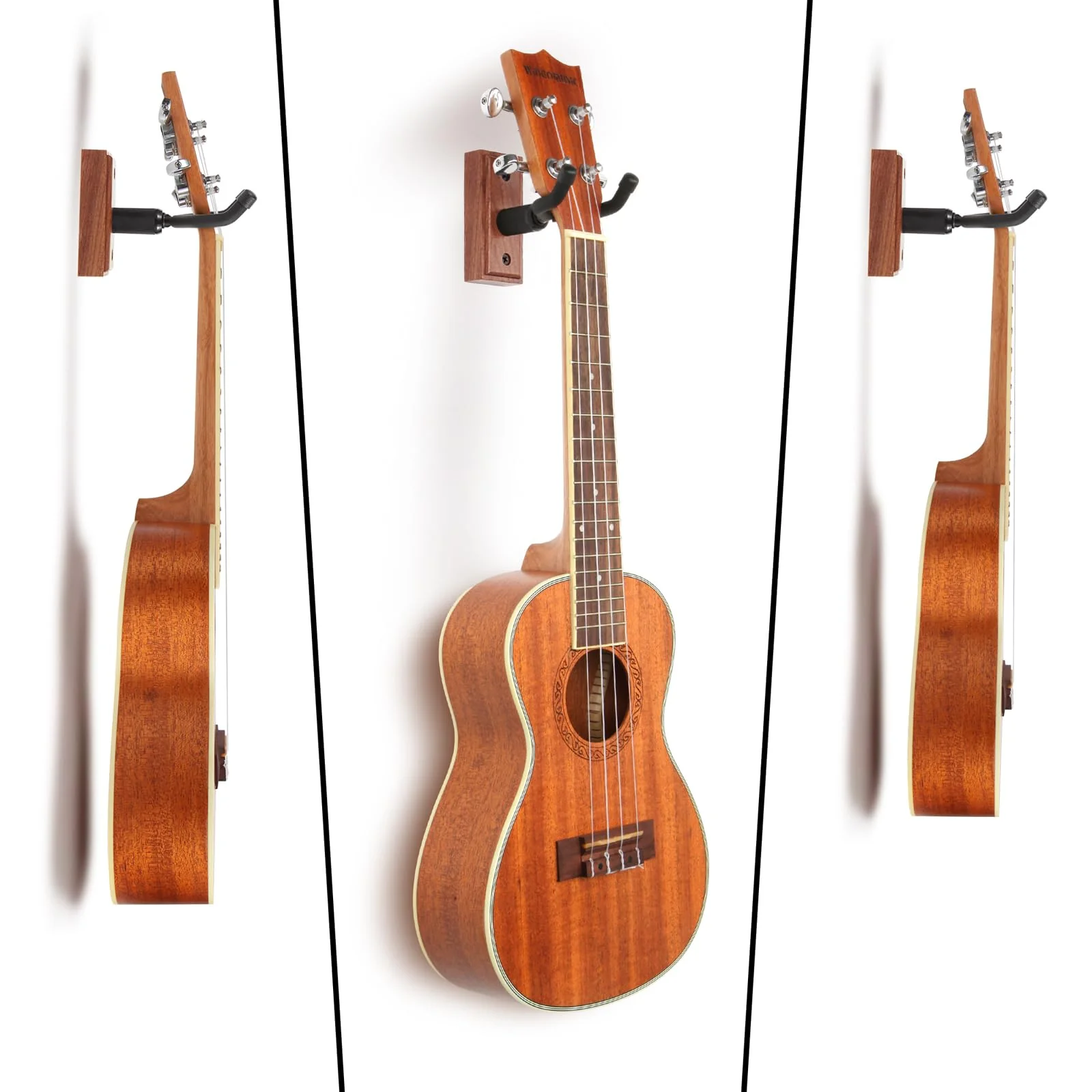Ukulele Wall Mount Hanger, Ukulele Hanger Holder For Ukele Concert Pineapple Soprano Tenor Baritone Mandolin and Banjo, Black Walnut Hardwood Ukulele Wall Hook Display For Home, Studio, Concert. - Image 2