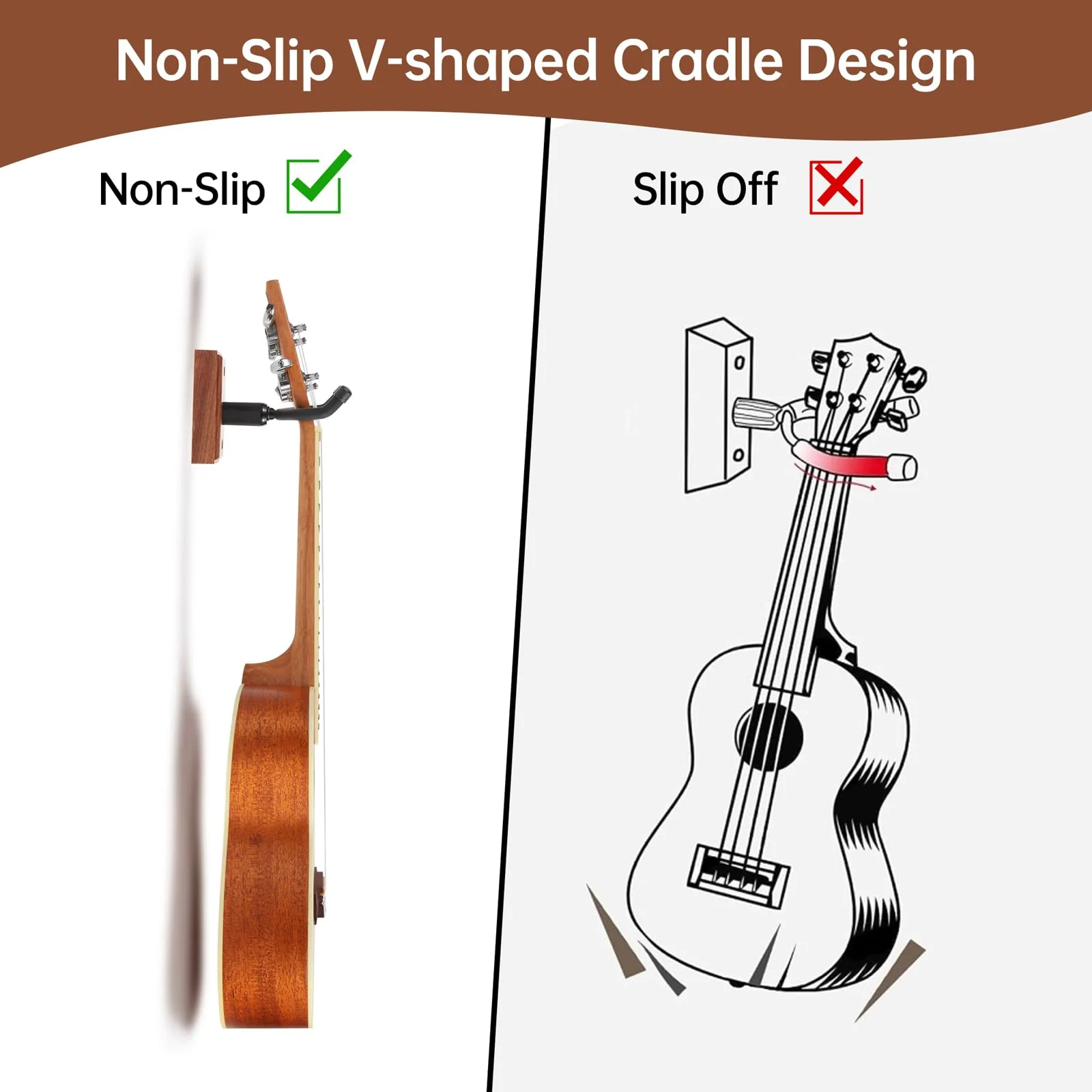 Ukulele Wall Mount Hanger, Ukulele Hanger Holder For Ukele Concert Pineapple Soprano Tenor Baritone Mandolin and Banjo, Black Walnut Hardwood Ukulele Wall Hook Display For Home, Studio, Concert. - Image 4