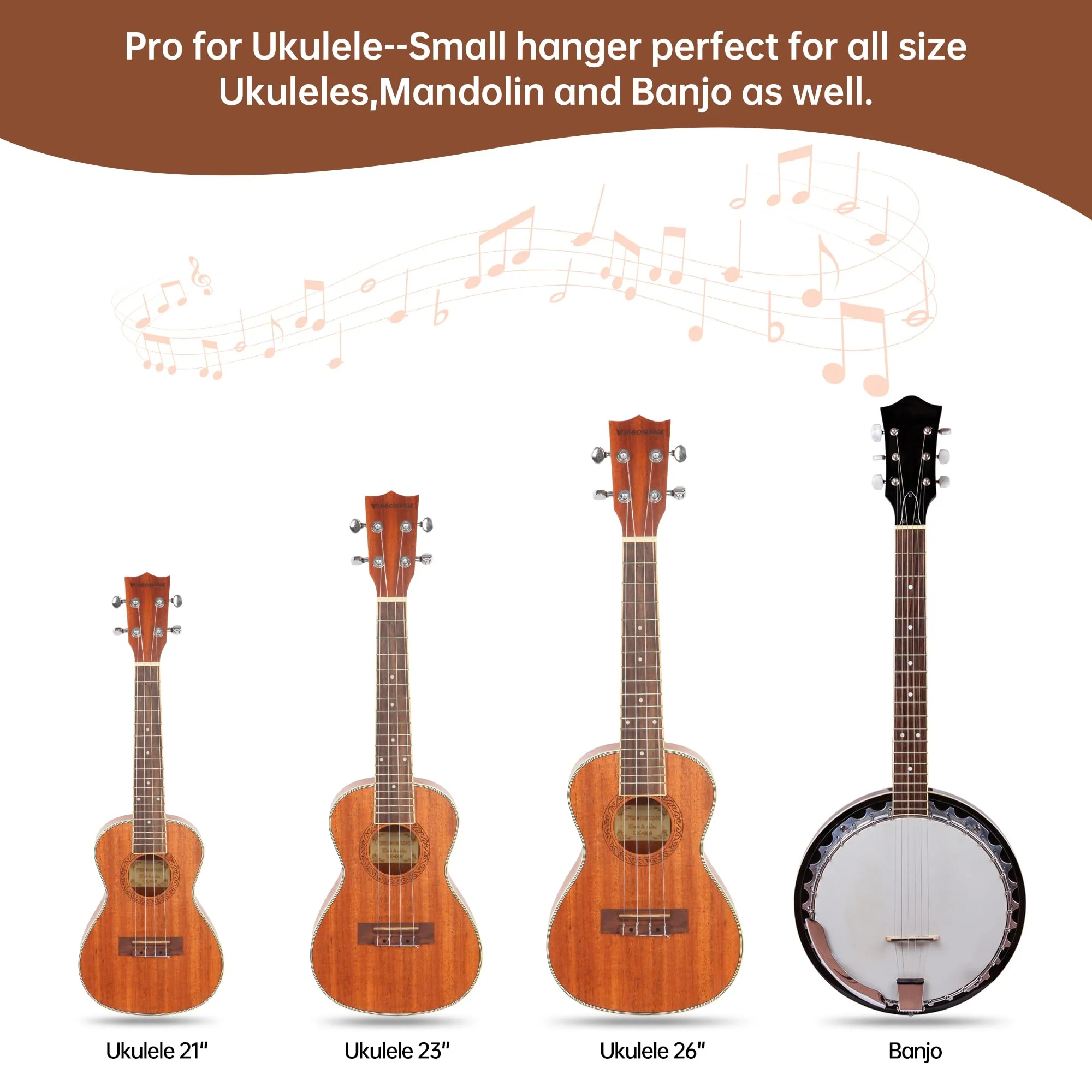 Ukulele Wall Mount Hanger, Ukulele Hanger Holder For Ukele Concert Pineapple Soprano Tenor Baritone Mandolin and Banjo, Black Walnut Hardwood Ukulele Wall Hook Display For Home, Studio, Concert. - Image 5