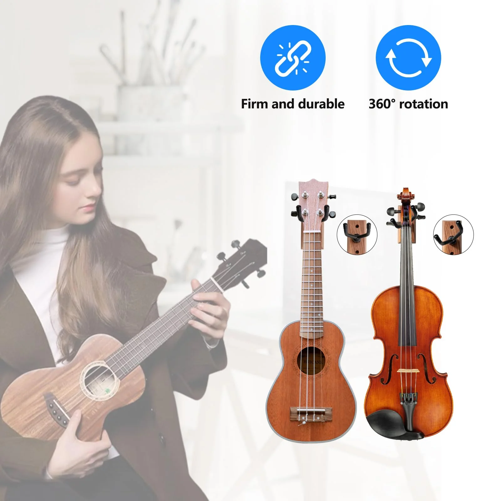 Ukulele Wall Mount,Ukulele Hanger Ukelele Stand Wall Hook for Mandolin Ukele Soprano Tenor and Baritone - Image 3